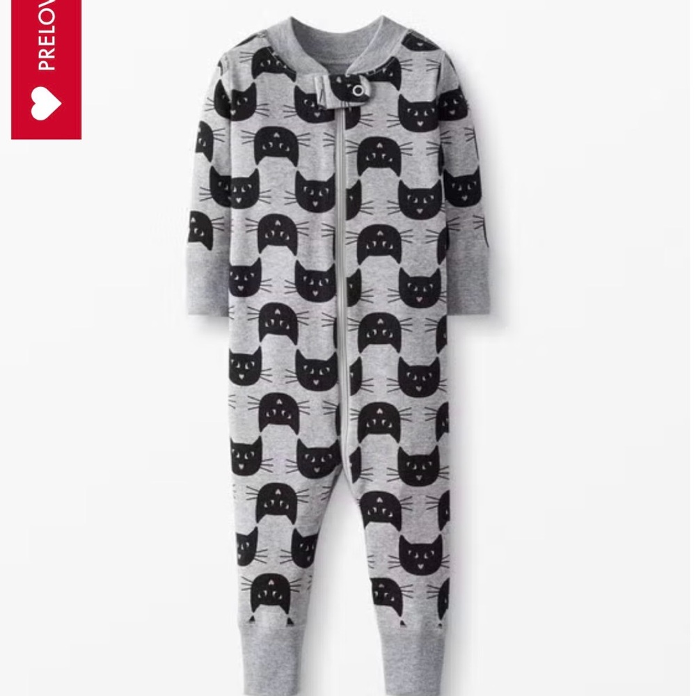 Hanna Andersson Gray and Black Cat Print Kids Pajamas Sz 2T